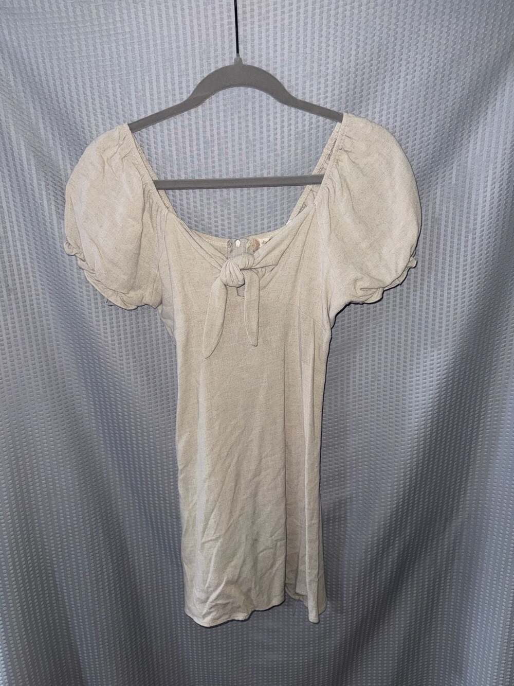 Altar'd State Beige Puff Sleeve Tie Front Mini Dress XS